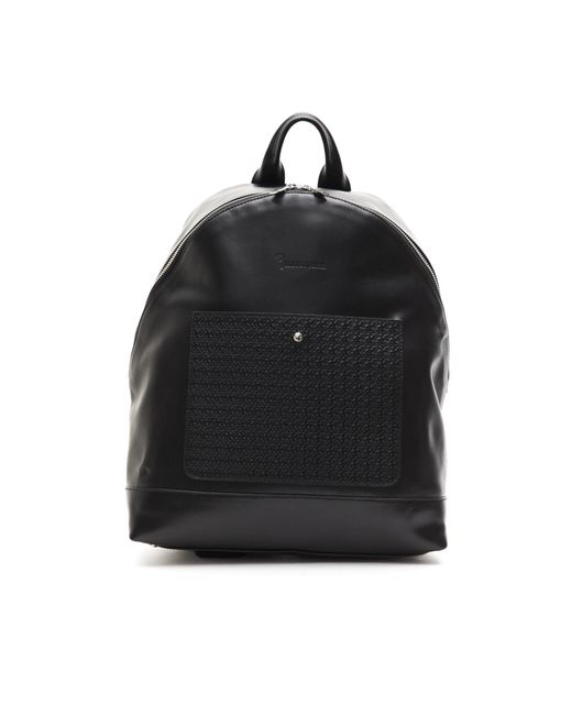 Billionaire Italian Couture Black Leather Backpack for men