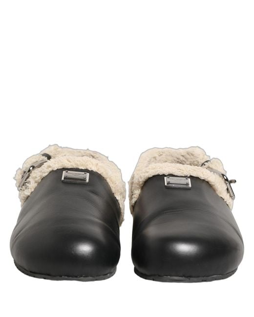 Dolce & Gabbana Multicolor Beige Black Fur Shearling Slides Sandals Shoes for men