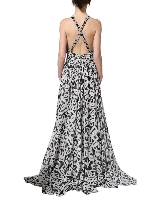 Dolce & Gabbana Black White Logo Sleeveless Floor Length Maxi Dress