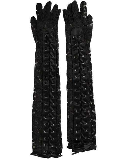 Dolce & Gabbana Black Taormina Lace Elbow Length Gloves