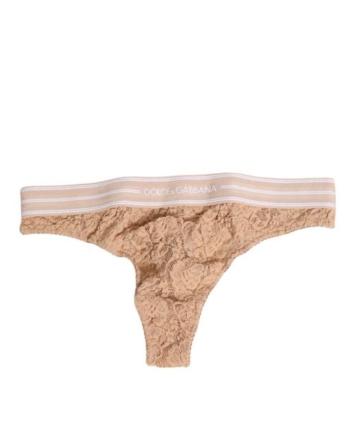 Dolce & Gabbana Natural Lace Logo Elastic Waist Thong Tanga Underwear Polyamide Clothing