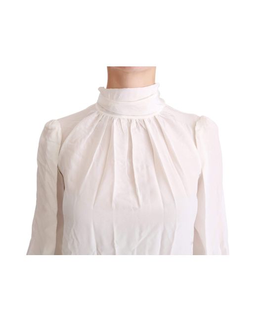 Dolce & Gabbana Gray White Turtle Neck Blouse Shirt Silk Top