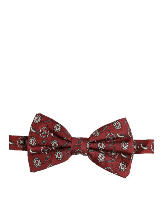 Dolce & Gabbana Red Men Bordeaux Floral Adjustable Neck Papillon Bow Tie for men