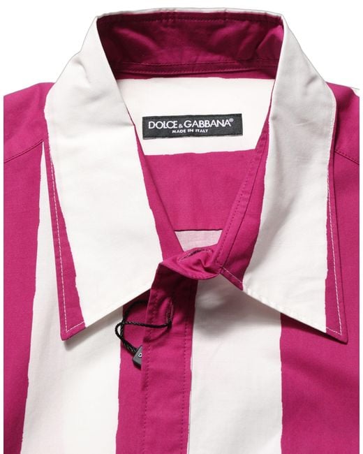 Dolce & Gabbana Red White Maroon Striped Men Short Sleeves Shirt for men
