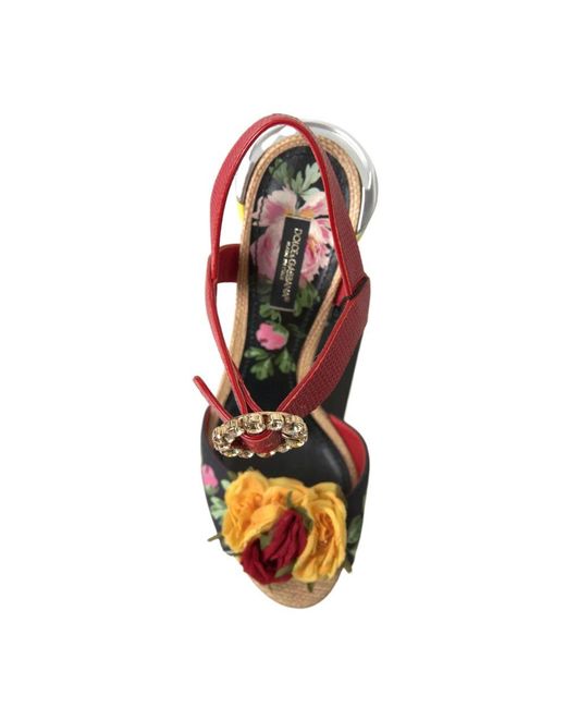 Dolce & Gabbana Red Elegant Ankle Strap Sandals With Crystal Buckle