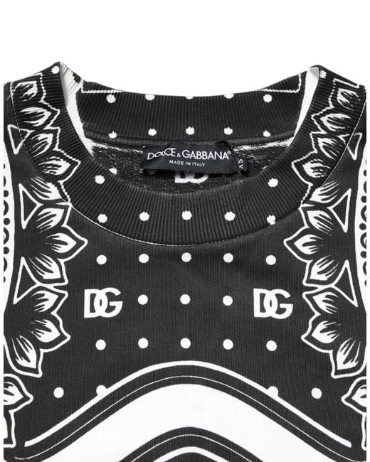 Dolce & Gabbana White Bandana Print Crew Neck Long Sleeve Sweater for men