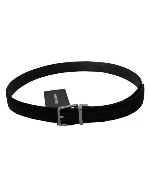 Dolce & Gabbana Black Velvet Leather Buckle Belt