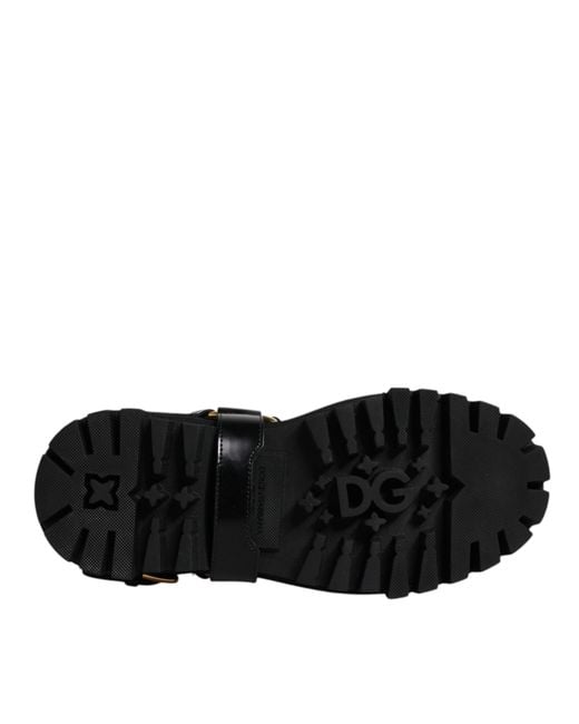 Dolce & Gabbana Black Leather Slip On Stretch Trekking Boots Shoes for men
