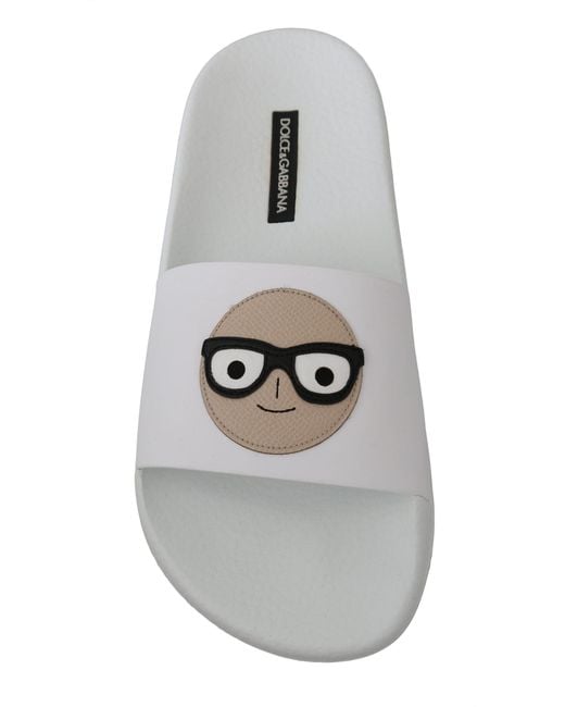 Dolce & Gabbana White Leather #dgfamily Slides Shoes Sandals