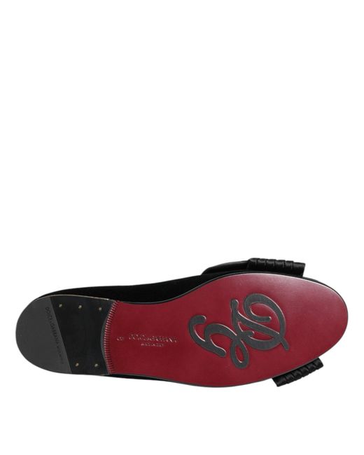Dolce & Gabbana Black Vaticano Crystal Ribbon Slip On Shoes