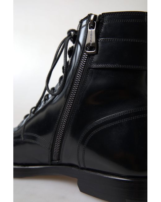 Dolce & Gabbana Black Leather Zipper Logo Badge Mens Boots for men