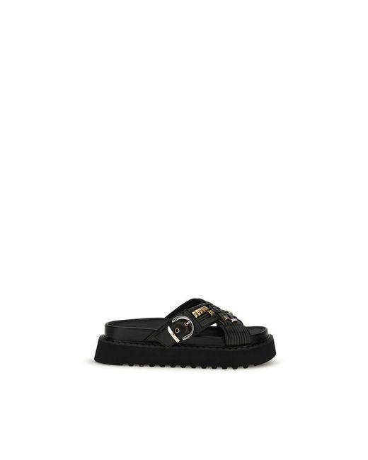 Pinko Black Goatskin Platform Sandals