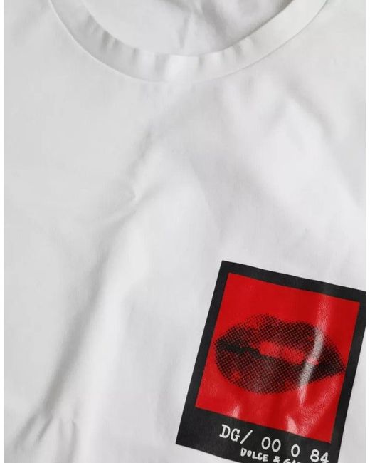 Dolce & Gabbana Gray White Red Lips Print Cotton Men T for men