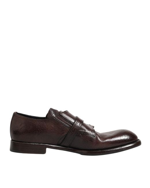 Dolce & Gabbana Brown Leather Monk Strap Formal Derby Shoes for men