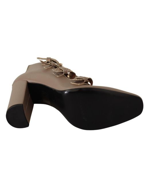 My Twin Brown Elegant Leather Multi-Buckle Heels