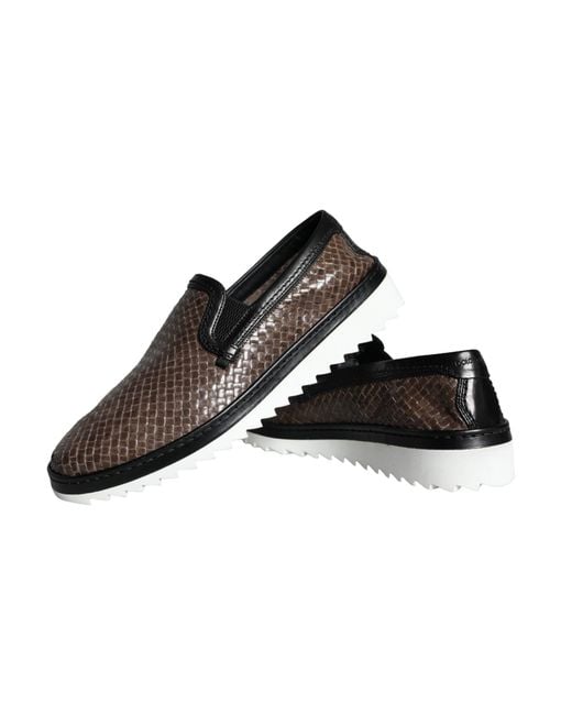 Dolce & Gabbana Brown Black Leather Weaved Men Loafers Shoes for men