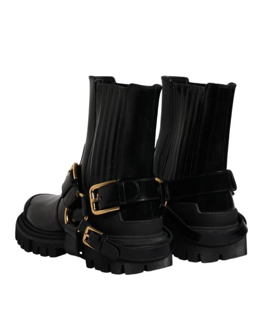 Dolce & Gabbana Black Leather Slip On Stretch Trekking Boots Shoes for men