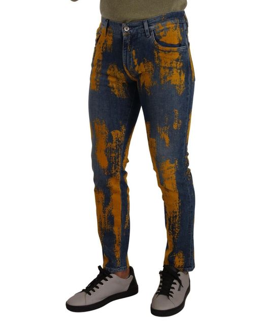 Dolce & Gabbana Blue Paint Splatter Jeans Slim Fit for men