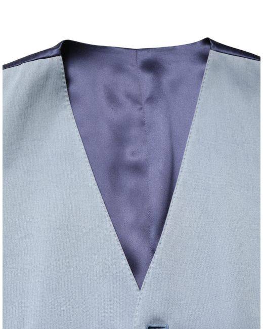 Dolce & Gabbana Blue Gray Wool Single Breasted Men Waistcoat Vest for men
