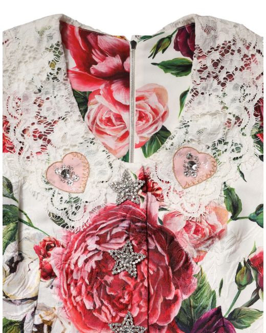 Dolce & Gabbana Red White Floral Embellished Sheath Mini Dress