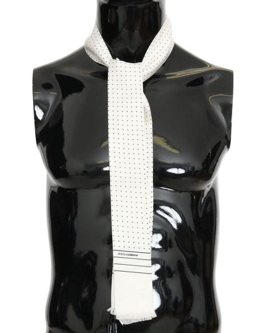 Dolce & Gabbana Black Polka Dotted Silk Skinny Scarf for men