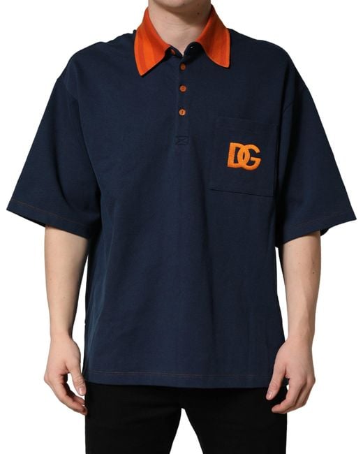 Dolce & Gabbana Navy Blue Cotton Logo Short Sleeves Men Polo T for men