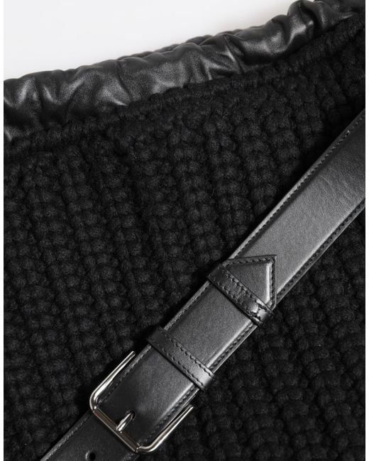 Dolce & Gabbana Black Cashmere Knitted Leather Shoulder Borse Bag