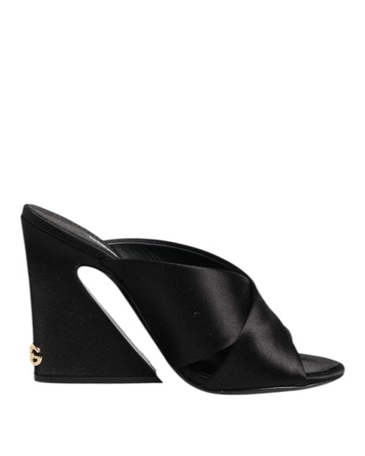 Dolce & Gabbana Black Satin Wedge Sandal