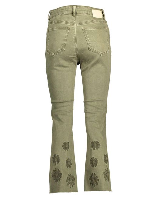 Desigual Green Embroidered Contrast Stitch Jeans