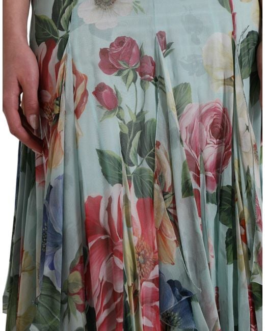 Dolce & Gabbana Green Floral Print Tiered Long Maxi Dress