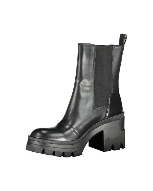 Calvin Klein Black Elegant Heeled Boot With Chic Print Detail