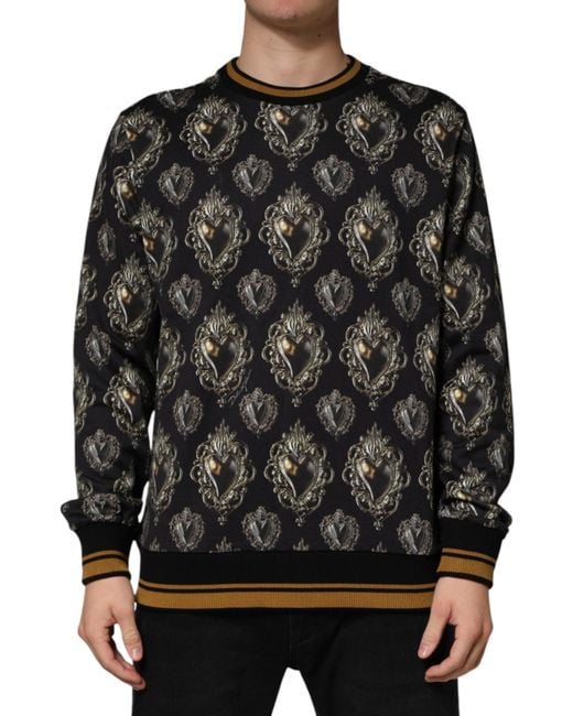Dolce & Gabbana Black Sacred Heart Cotton Sweatshirt Sweater for men