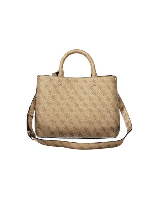Guess Natural Leather Bag With Handles And Shoulder Strap