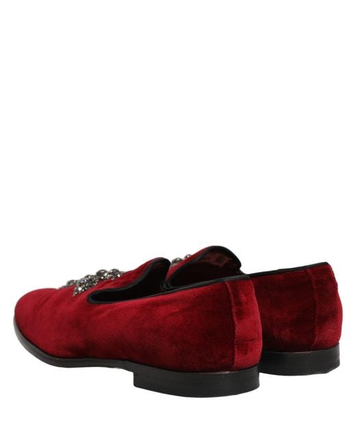 Dolce & Gabbana Red Maroon Suede Cross Slip On Dress Loafers Shoes for men