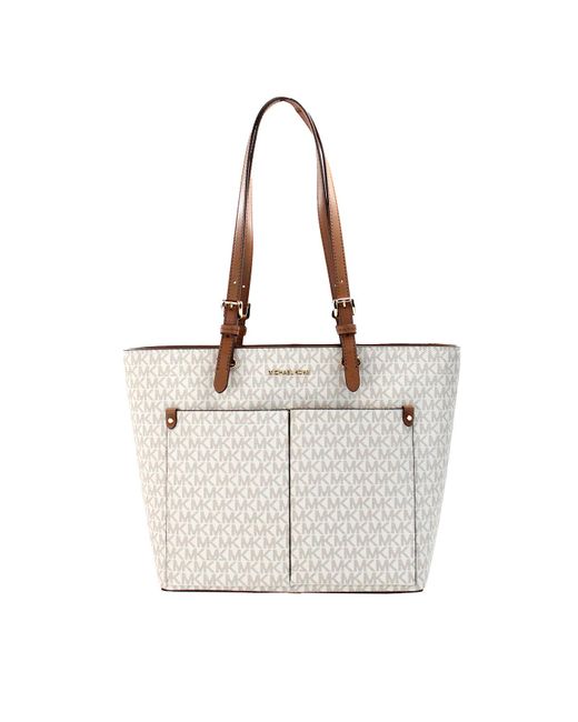 Michael Kors White Jet Set Medium Vanilla Double Pocket Tote Bag
