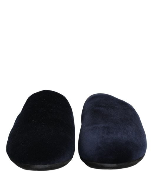 Dolce & Gabbana Dark Blue Suede Slides Flat Slipper Men Shoes for men