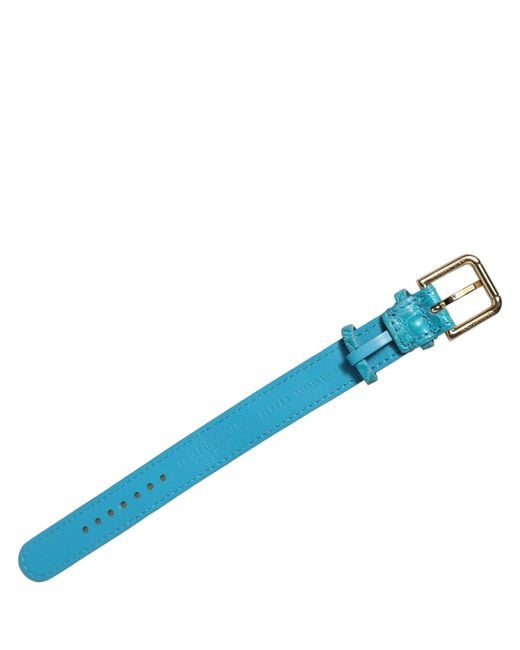 Dolce & Gabbana Blue Turquoise Texture Leather Gold Buckle Belt Strap Bracelet