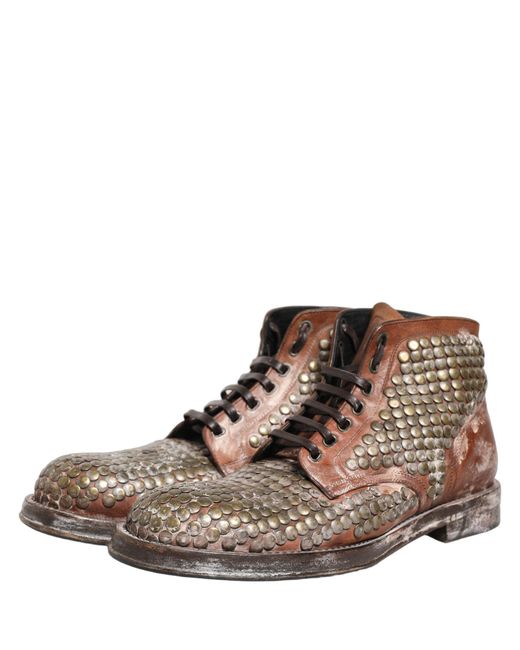 Dolce & Gabbana Brown Leather Runway Studs Ankle Boots Shoes for men