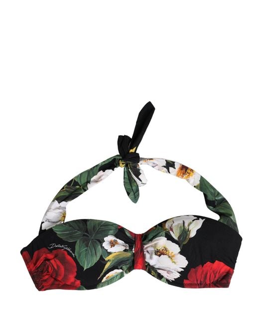 Dolce & Gabbana Black Floral Padded Halter Bikini Top Swimwear Elastane Nylon