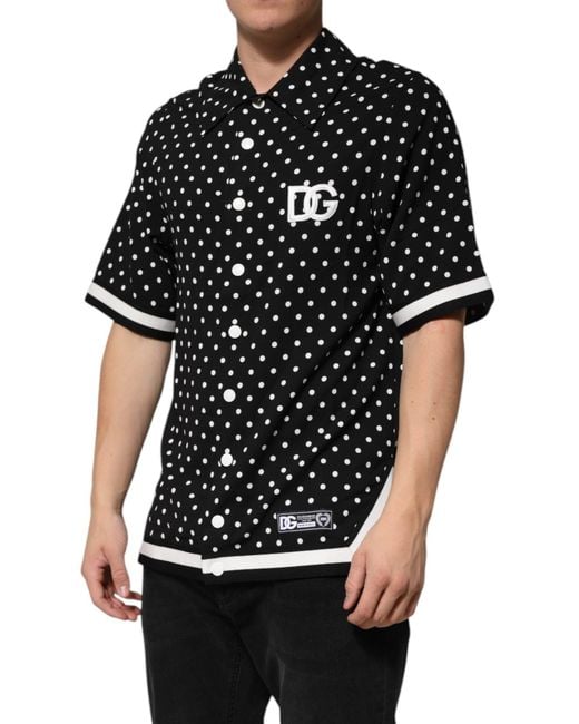 Dolce & Gabbana Black Polka Dot Short Sleeves Collared Polo T-Shirt And Rayon Elastane for men