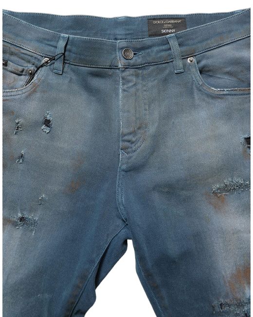Dolce & Gabbana Blue Distressed Mid Waist Skinny Denim Jeans for men