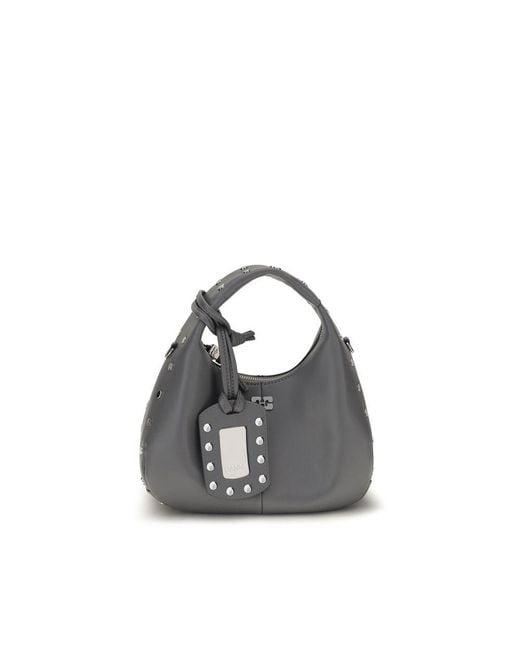 Ganni Gray Leather Shoulder Bag