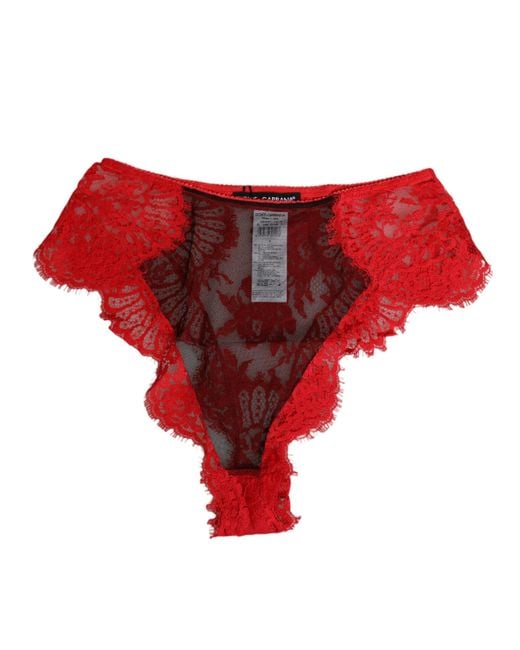 Dolce & Gabbana Red Floral Lace Sheer Briefs Underwear Cotton Clothing