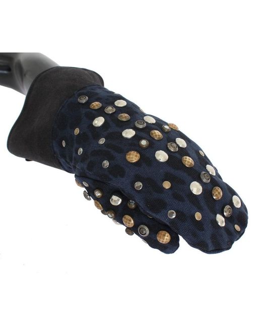 Dolce & Gabbana Black Wool Shearling Studded Leopard Gloves for men
