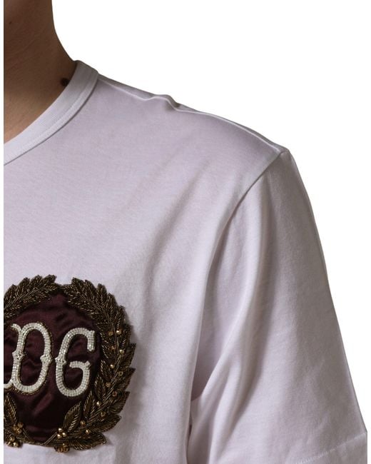 Dolce & Gabbana White Dg Leaf Embroidery Crew Neck T for men