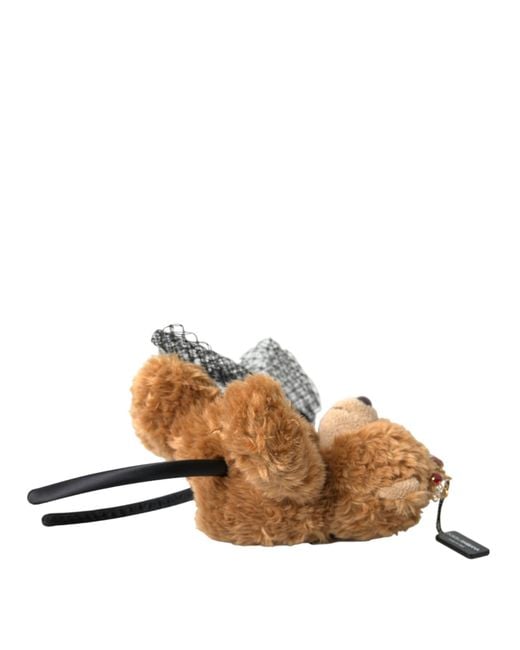 Dolce & Gabbana Brown Teddy Bear Crystal Crown Hair Band Diadem
