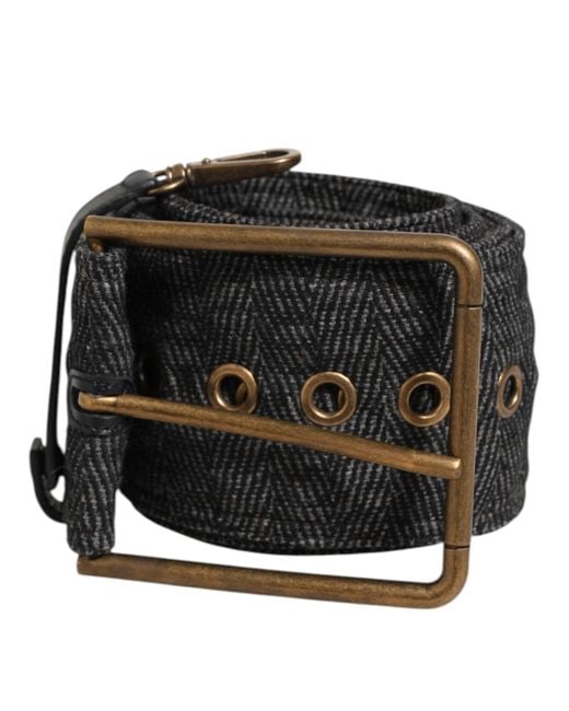 Dolce & Gabbana Black Fabric Logo Plate Metal Brass Buckle Belt 100Lf for men
