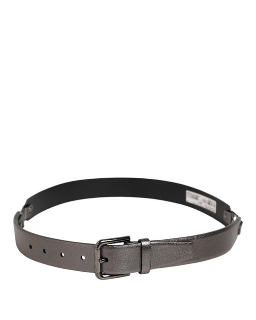 Dolce & Gabbana Black Pebbled Texture Leather Buckle Belt for men