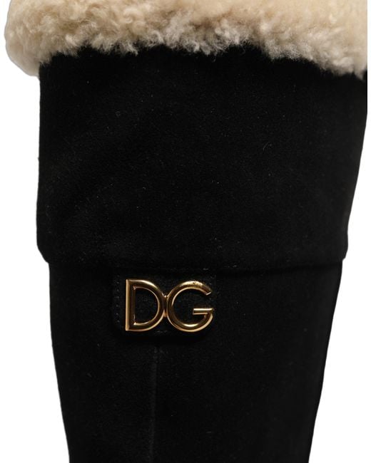 Dolce & Gabbana Black Suede Leather Knee High Boots Shoes