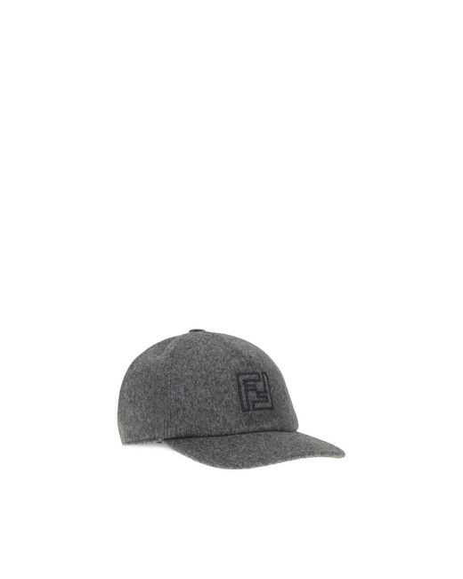 Fendi Gray Wool Baseball Hat for men